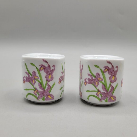 Vintage Bavarian Village Rauschert Porcelain Candle Holders Pair Iris Pattern - Picture 2 of 8